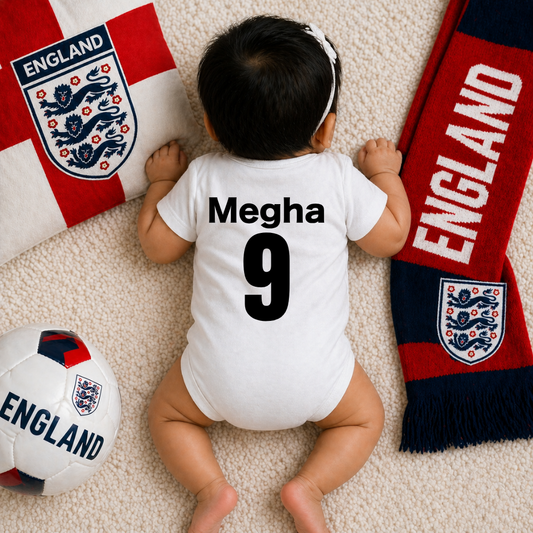 England Little Fan Baby Romper – Personalized Infant Football Onesie with Name & Number