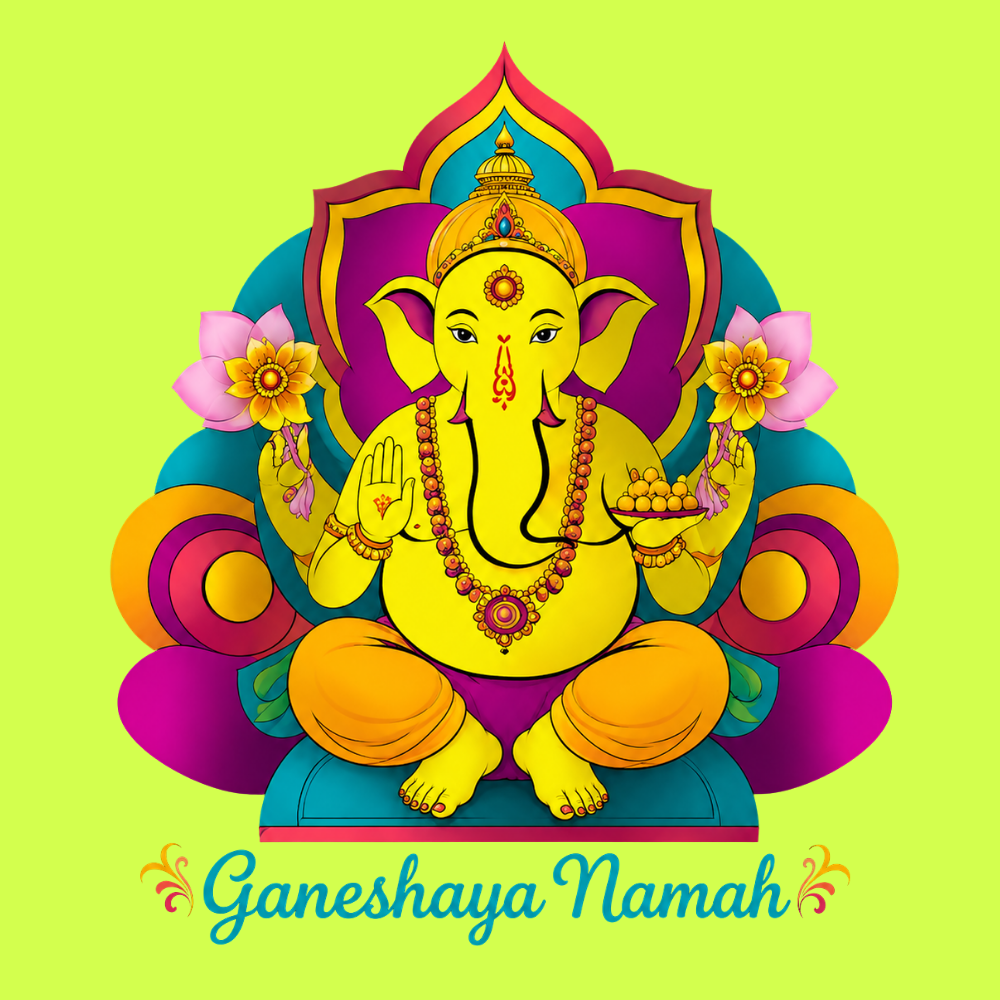 Ganeshaya Namah Lord Ganesha T-Shirt for Men | Neon Green Ganpati Bappa Printed Tee