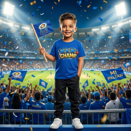 Mumbai Indians Fan Tshirt with Custom Name & Number | MI IPL Fan Kids Tshirt