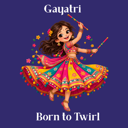 Personalized Girls’ Navratri T-Shirt | Navy Born to Twirl Design
