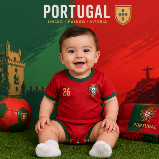 Portugal Baby Football Romper – Customized Infant Soccer Onesie with Name & Number | Portugal Fan Baby Outfit 2026