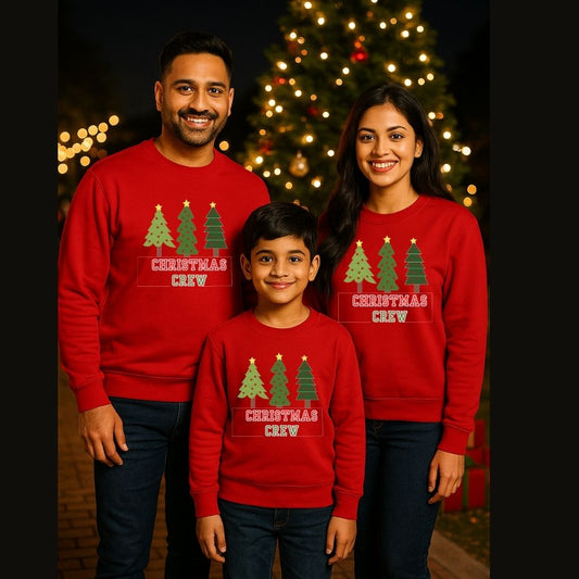 Family Matching “Christmas Crew” text with Xmas Tree Design Print Sweatshirts