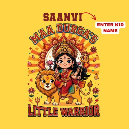 Personalized Maa Durga’s Little Warrior Kids T-Shirt | Custom Name Durga Puja Tee
