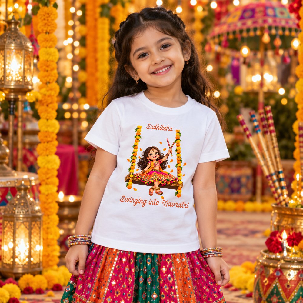 Personalized Girls’ Navratri T-Shirt | Swinging into Navratri Design