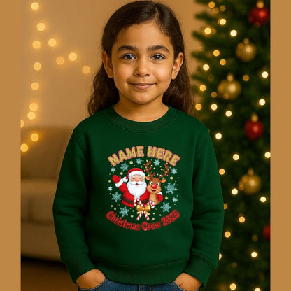Personalized Kids "Christmas Crew 2025" Sweatshirt | Custom Name Santa & Reindeer Sweatshirts