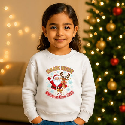 Personalized Kids "Christmas Crew 2025" Sweatshirt | Custom Name Santa & Reindeer Sweatshirts