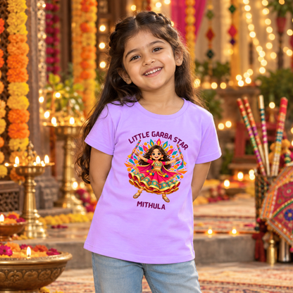 Personalized Little Garba Star Girls’ T-Shirt | Lavender Navratri Tee