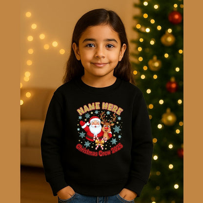Personalized Kids "Christmas Crew 2025" Sweatshirt | Custom Name Santa & Reindeer Sweatshirts