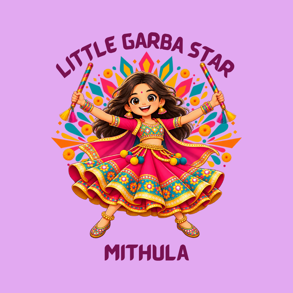 Personalized Little Garba Star Girls’ T-Shirt | Lavender Navratri Tee