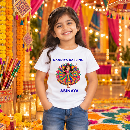 Personalized Dandiya Darling Girls’ T-Shirt | White Navratri Garba Tee