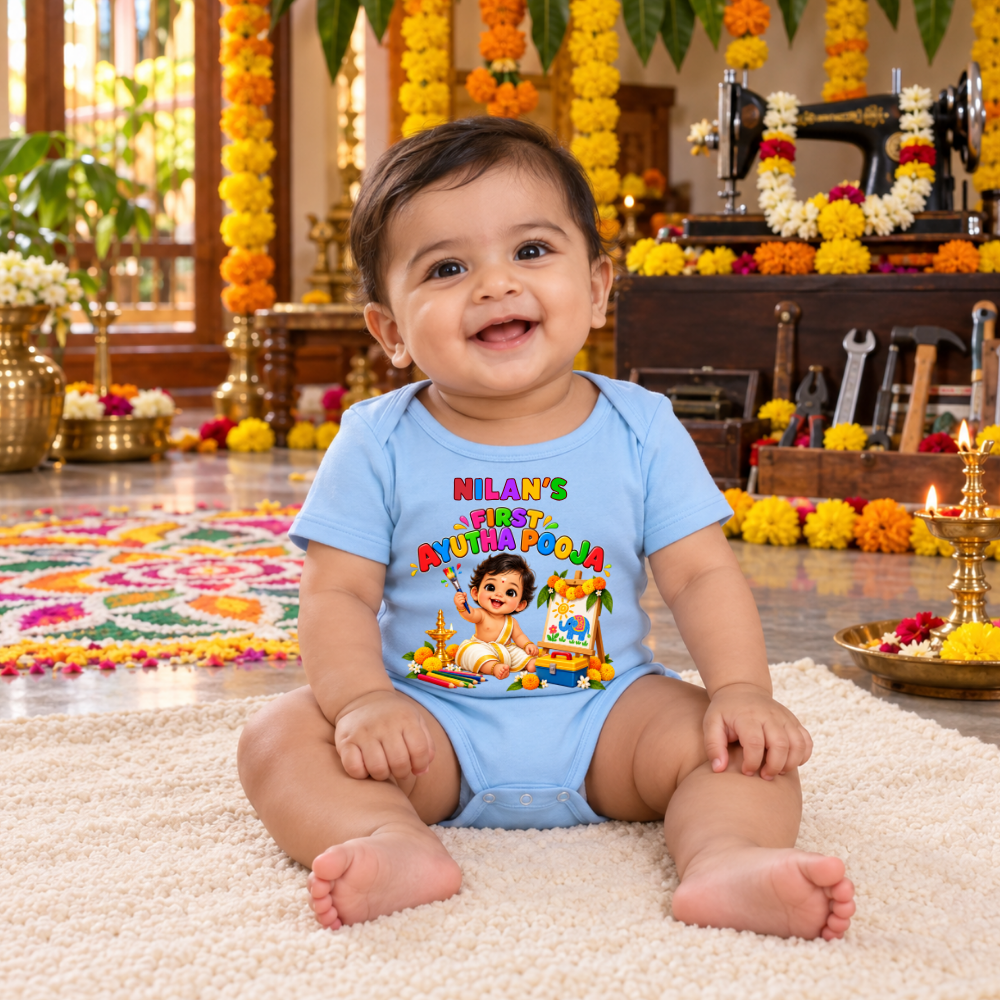 Personalised First Ayudha Pooja Baby Romper – Little Artist Design
