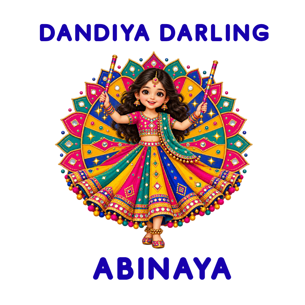 Personalized Dandiya Darling Girls’ T-Shirt | White Navratri Garba Tee