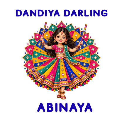 Personalized Dandiya Darling Girls’ T-Shirt | White Navratri Garba Tee