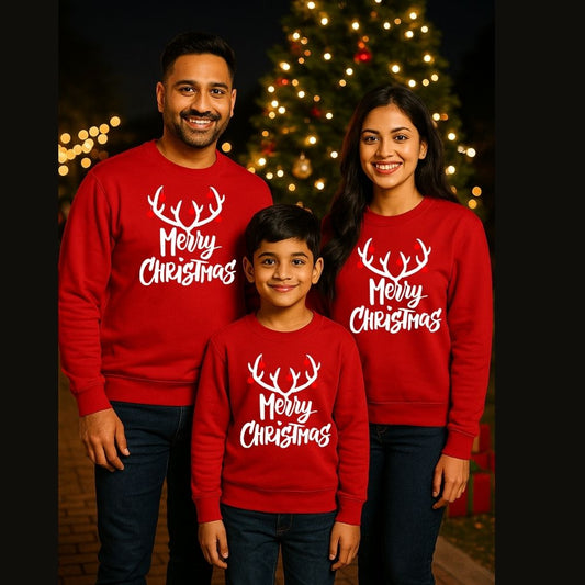 Family Matching “Merry Christmas” Reindeer Antler Sweatshirts – Holiday Outfits