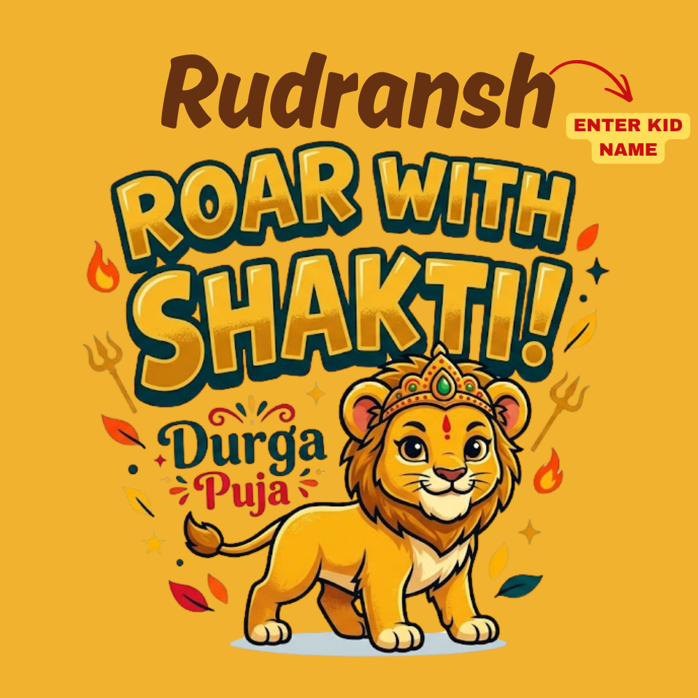 Personalized Roar With Shakti Kids T-Shirt | Custom Name Durga Puja Festive Tee