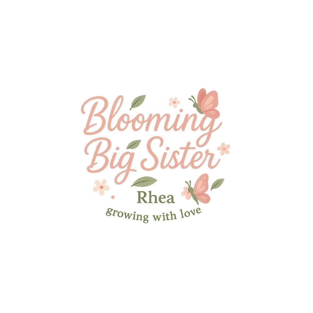 Logo for 'Blooming Big Sister Rhea' with floral elements on a white background
