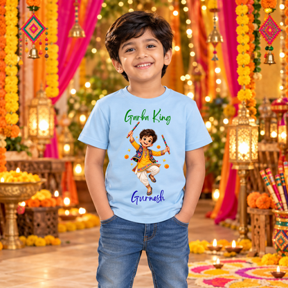 Personalized Garba King Boys’ T-Shirt | Pastel Blue Navratri Tee