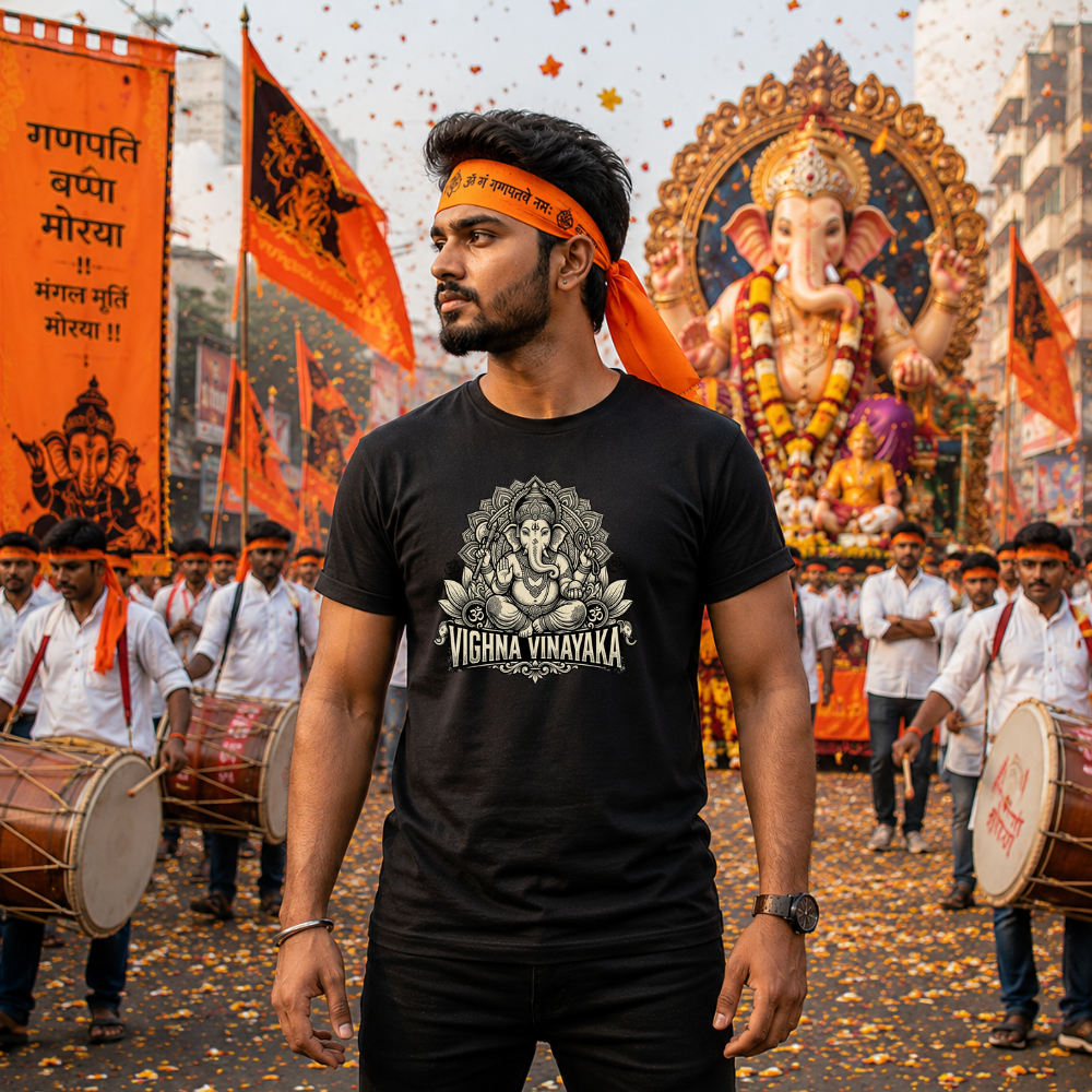 Vighna Vinayaka Ganpati Bappa T-Shirt for Men | Ganesh Chaturthi Special Festival Wear