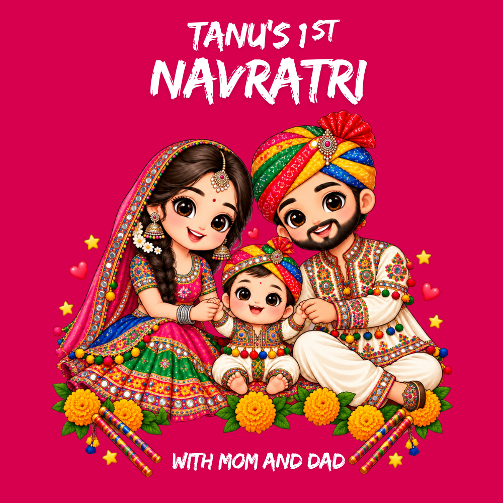 Personalized Baby’s First Navratri Red Romper | With Mom and Dad