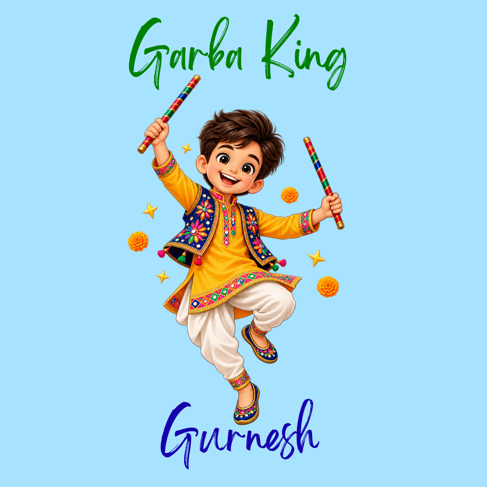 Personalized Garba King Boys’ T-Shirt | Pastel Blue Navratri Tee