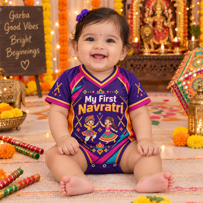 My First Navratri Baby Girl Jersey Romper | Purple Garba Onesie