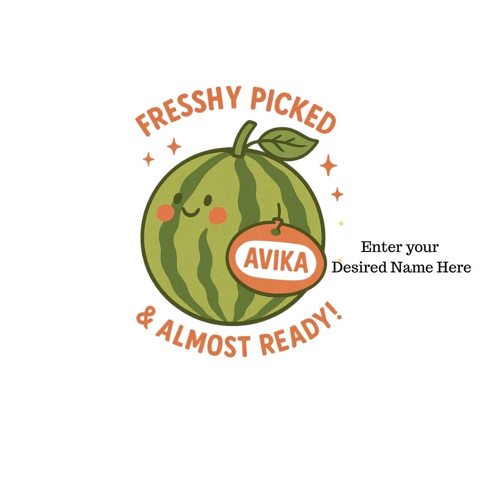 Illustration of a watermelon with a smiling face and 'Avika' branding on a white background.