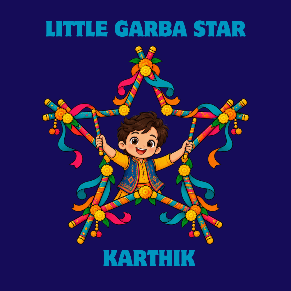 Personalized Little Garba Star Boys’ T-Shirt | Navy Blue Navratri Tee