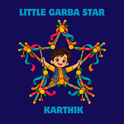 Personalized Little Garba Star Boys’ T-Shirt | Navy Blue Navratri Tee