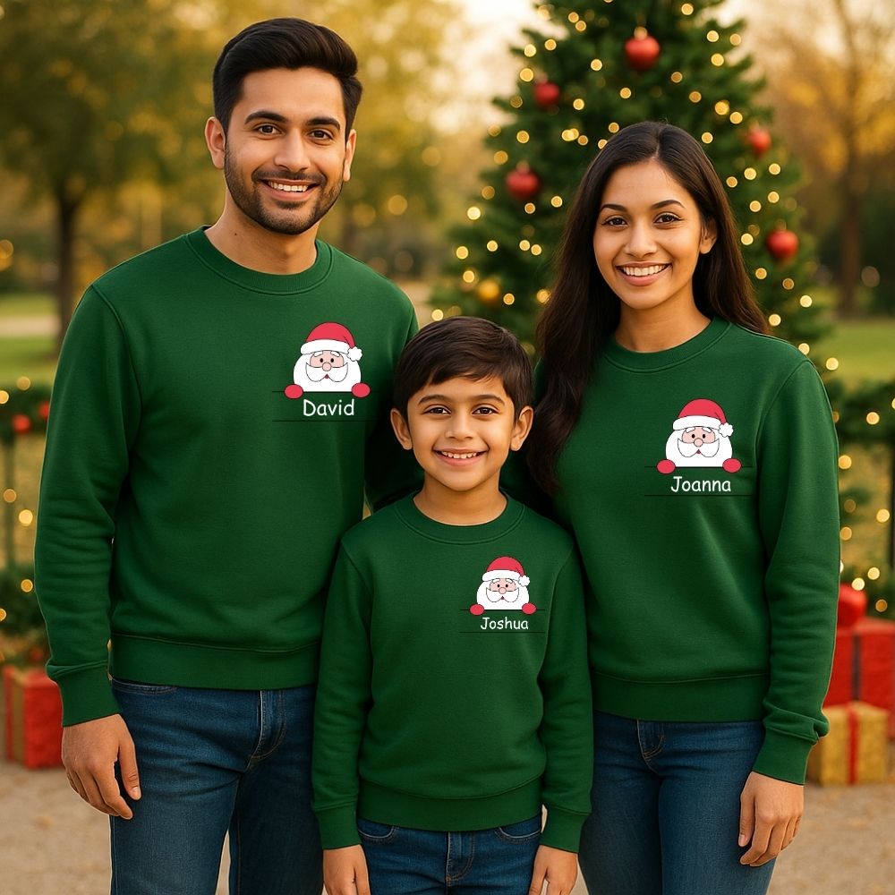 Personalized Family Christmas Sweatshirts Santa Face Outfit for Fesive Celebrations