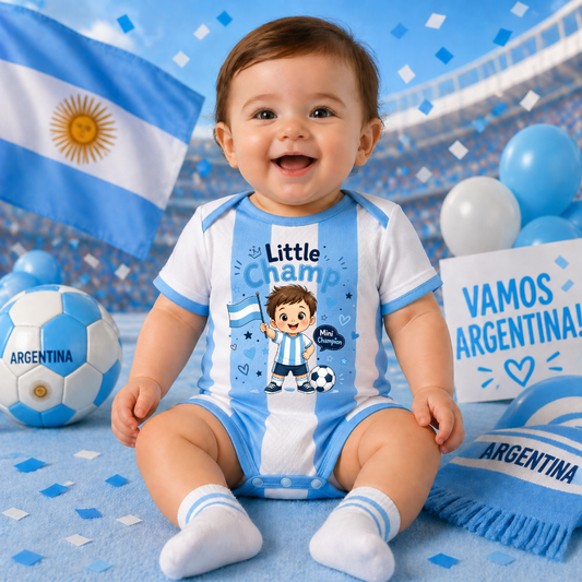 Little Argentina Fan Baby Bodysuit – Customized Football Theme Infant Romper