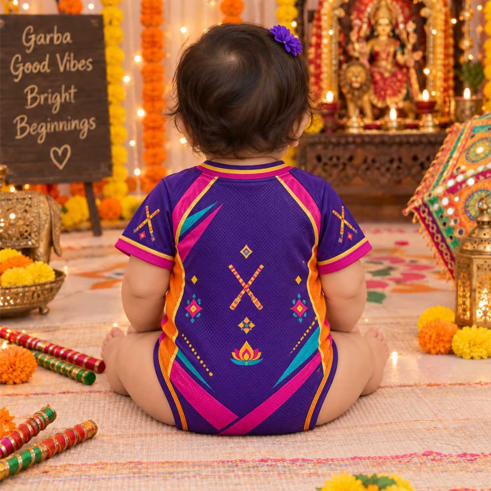 My First Navratri Baby Girl Jersey Romper | Purple Garba Onesie