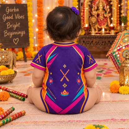 My First Navratri Baby Girl Jersey Romper | Purple Garba Onesie