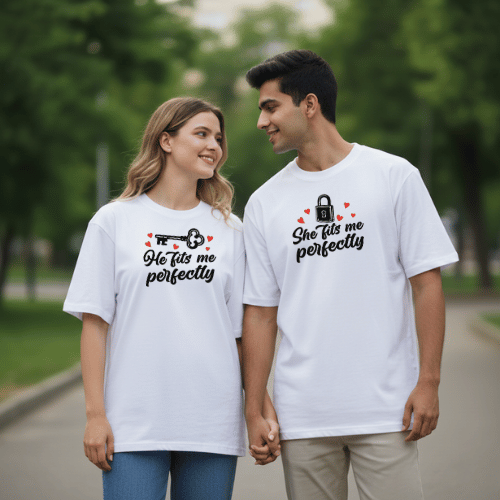 Couple T Shirts Love Story Print – Valentine Day Matching Wear