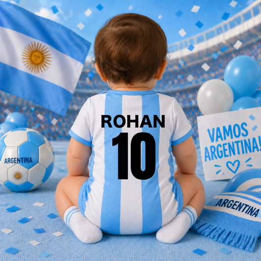 Little Argentina Fan Baby Bodysuit – Customized Football Theme Infant Romper