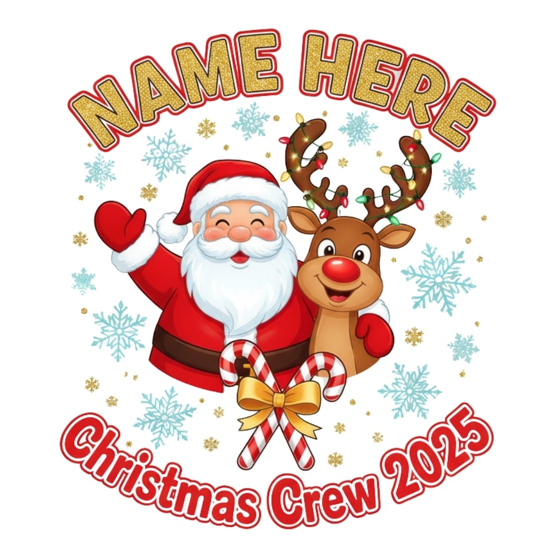 Personalized Kids "Christmas Crew 2025" Sweatshirt | Custom Name Santa & Reindeer Sweatshirts