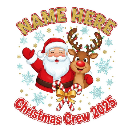 Personalized Kids "Christmas Crew 2025" Sweatshirt | Custom Name Santa & Reindeer Sweatshirts