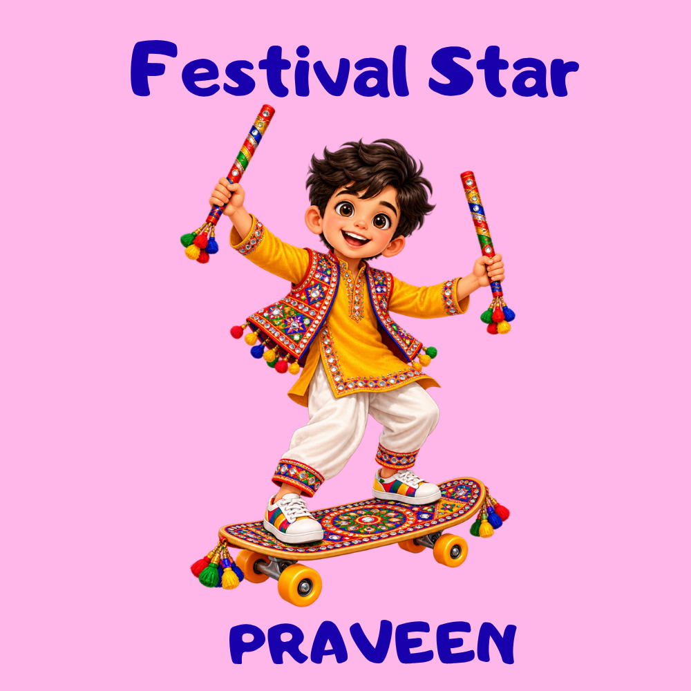 Personalized Festival Star Boys’ T-Shirt | Pink Navratri Dandiya Tee