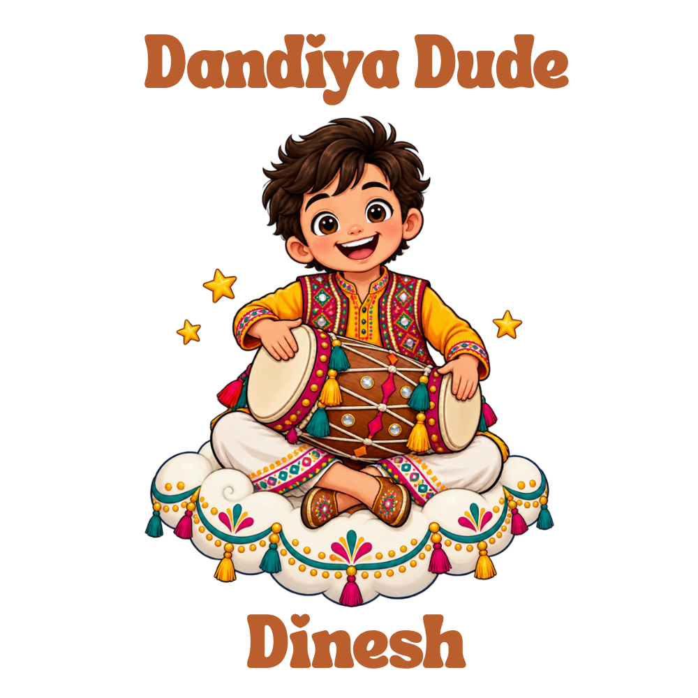 Personalized Dandiya Dude Boys’ T-Shirt | White Navratri Garba Tee