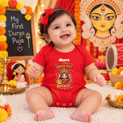 Personalized My First Durga Puja Baby Romper | Custom Name Festive Onesie