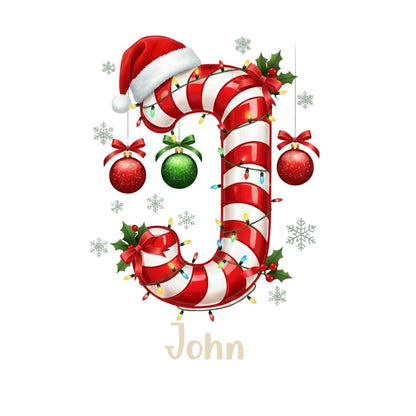 Personalized Kids Candy Cane Initial T-Shirt | Custom Name Xmas Tee