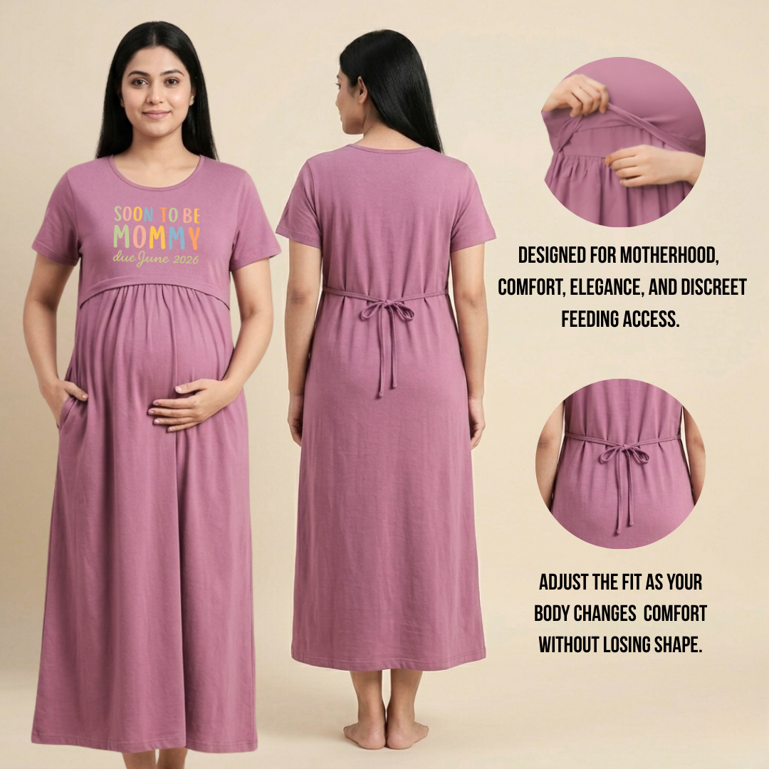 Soft Cotton Maternity & Nursing Dress with Convenient Side Pocket