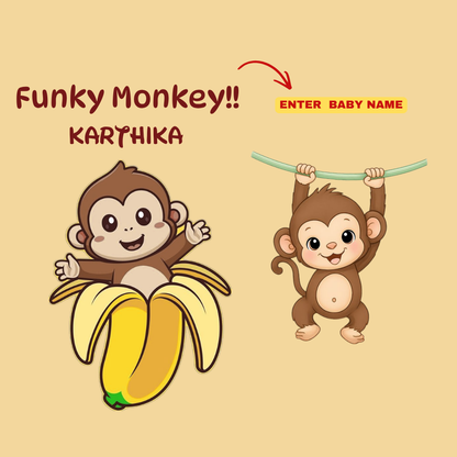Personalized Funky Monkey Kids Co-Ord Set | Custom Name Cotton T-Shirt & Shorts for Boys & Girls