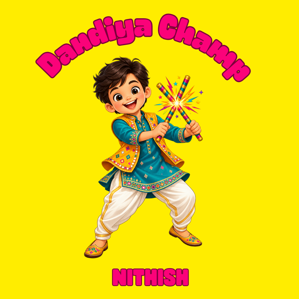 Personalized Dandiya Champ Boys’ T-Shirt | Yellow Navratri Tee