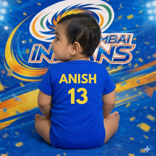 Personalized Mumbai Indians Kids IPL Rompers with Name & Number – Match Day Special