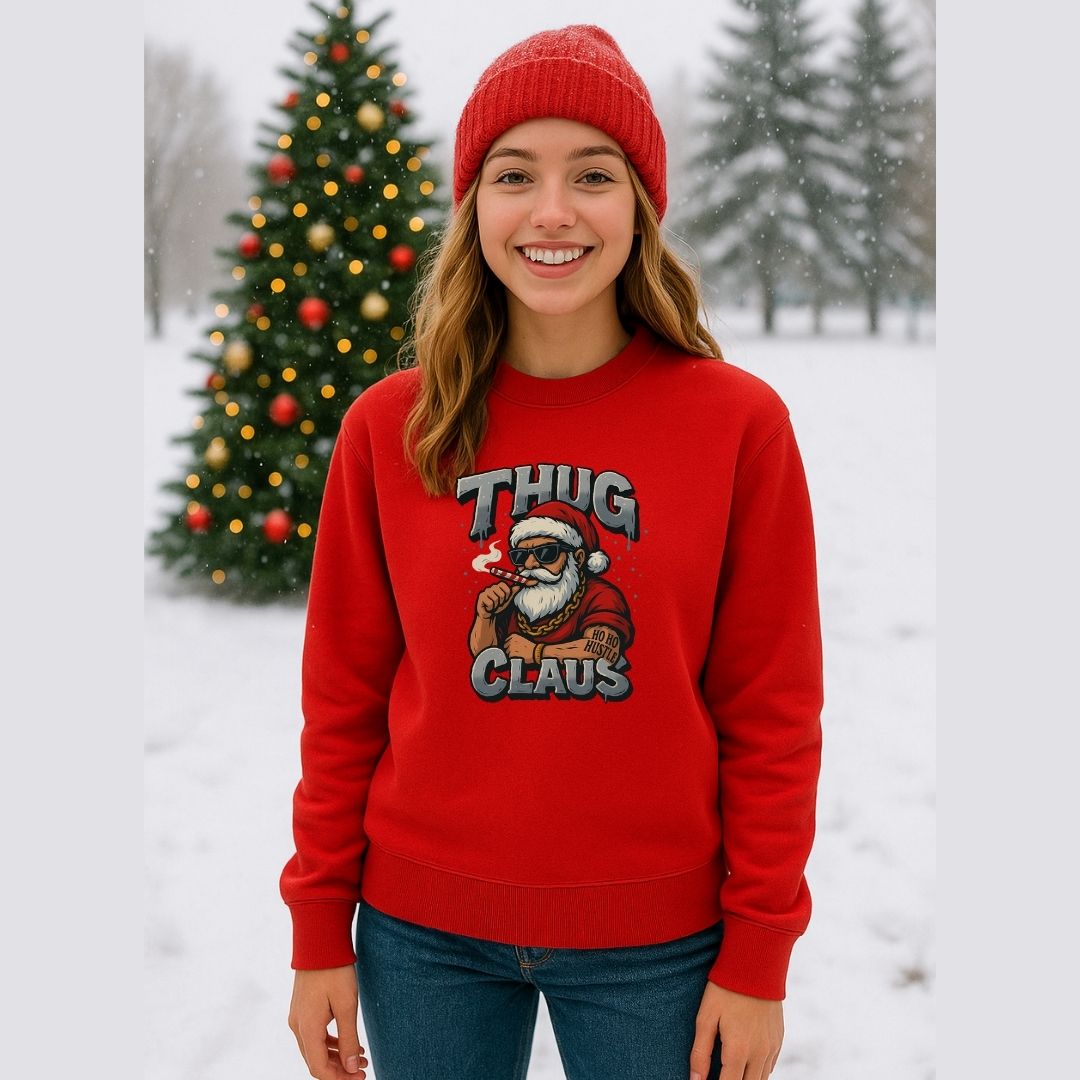 Thug Claus Christmas Sweatshirt - Funny Hip-Hop Santa Holiday Winter Outfit