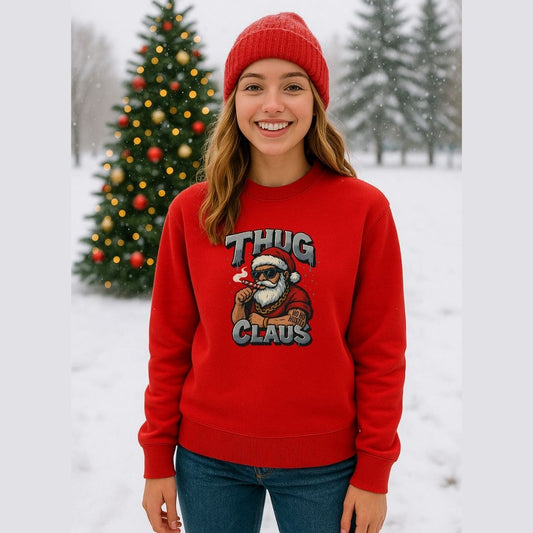 Thug Claus Christmas Sweatshirt - Funny Hip-Hop Santa Holiday Winter Outfit