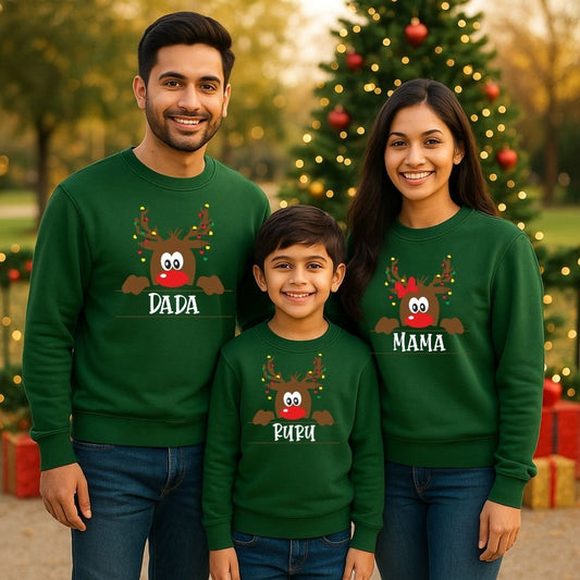 Reindeer Family Matching Christmas Sweatshirts – Cute “Mama Dada Baby” Set