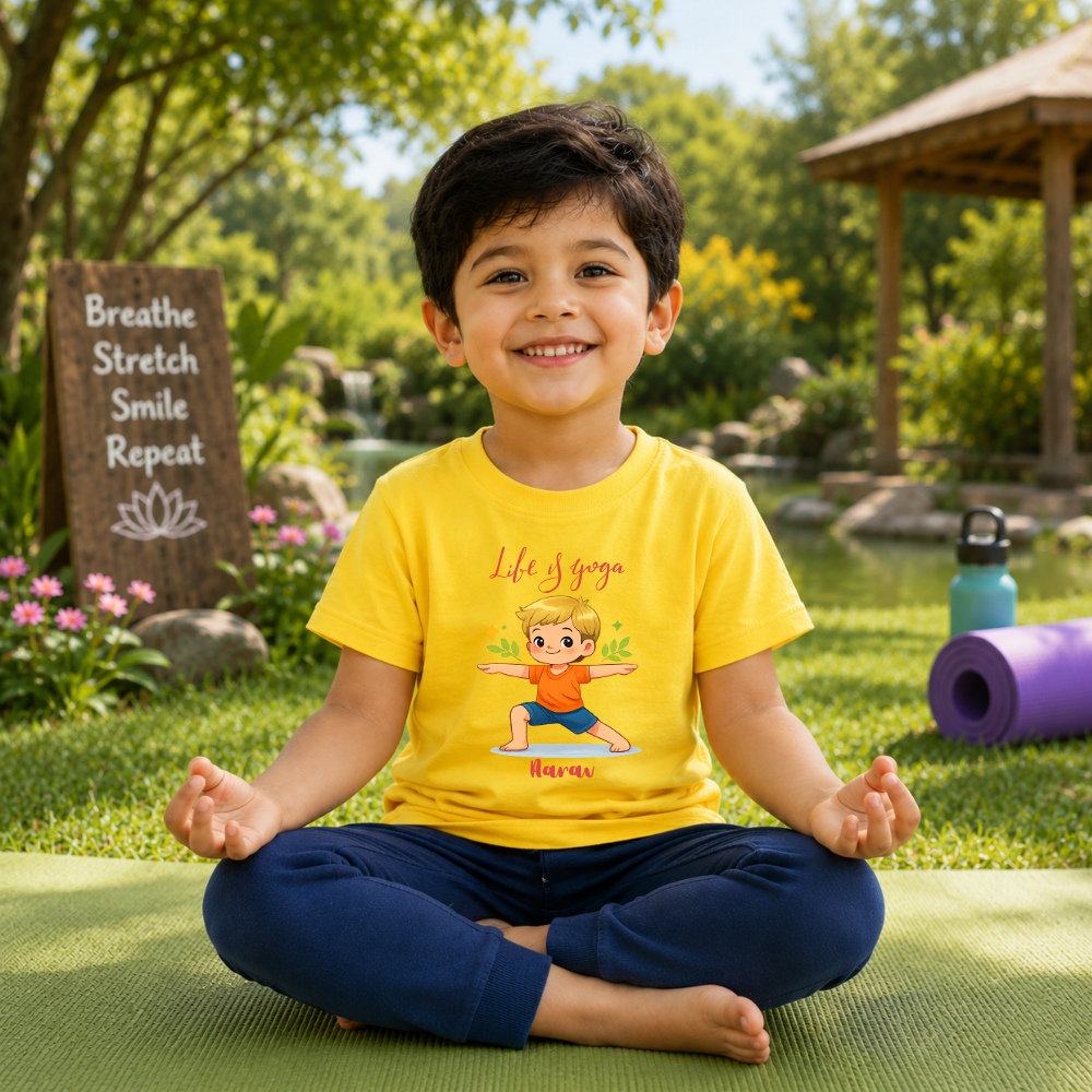 Kids Yoga Day T-Shirt – Relaxed Fit Cotton Yoga Tee for International Yoga Day