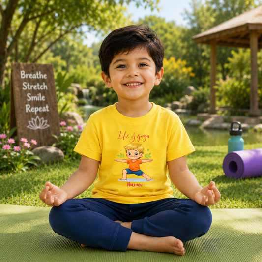 Kids Yoga Day T-Shirt – Relaxed Fit Cotton Yoga Tee for International Yoga Day