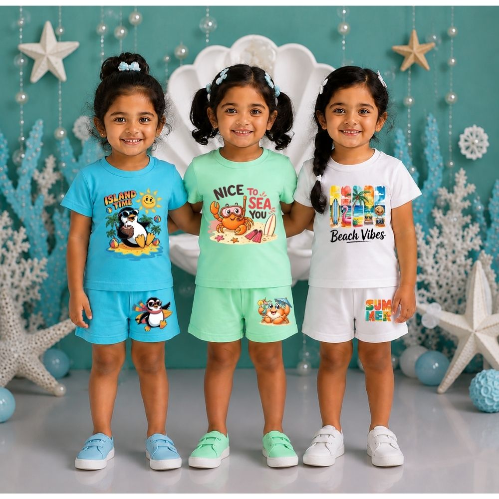 Ocean Theme Kids T-Shirt & Shorts Set | Comfortable Cotton Co-Ord